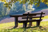 Holzbank und Tisch in der Natur - gratis Foto zum Download